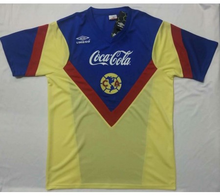 Club America 88/89 Home Yellow&Blue Soccer Jersey